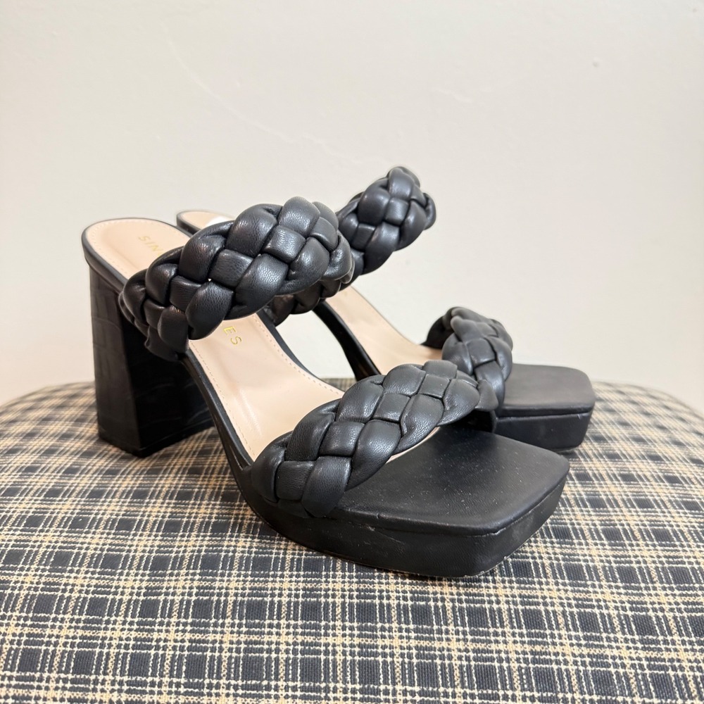 Sincerely Jules Aurora Braided Double Strap Platform Heel Sandals Size 7 Black